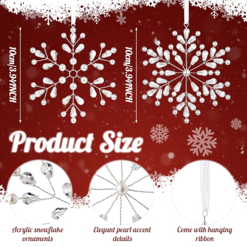 Wavyknot 16-Pack Crystal Snowflake Christmas Ornaments with Ribbons