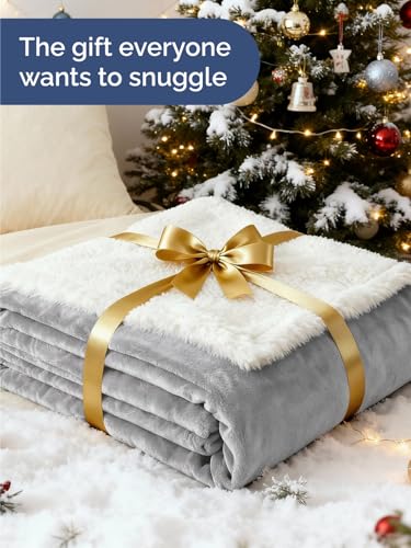 CGK Unlimited Twin Sherpa Fleece Blanket - Reversible Plush Soft Grey 60x80