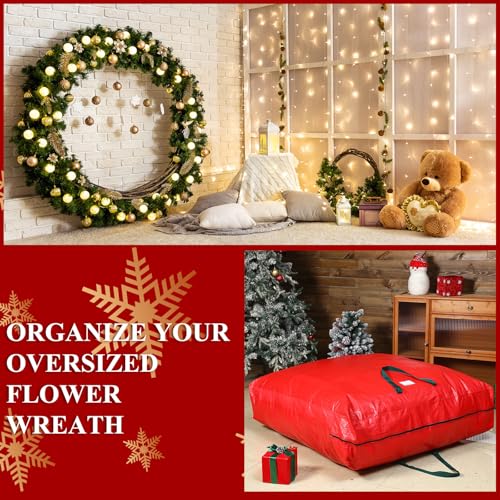 2 Pcs 48 Inch Christmas Wreath Storage Bags with Handle - Red, Waterproof