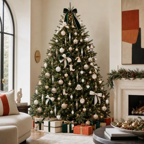 Champagne 46-Piece Christmas Ornaments Set for Tree & Wreaths - PurpleSwan (Champagne/White) 2.36in