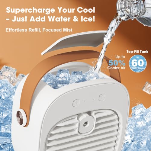 Portable Air Conditioner, 6000mAh Rechargeable Mini AC Fan with Mist Spray