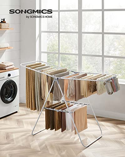 Foldable Clothes Drying Rack with Height-Adjustable Wings and Sock Clips