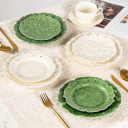 Decorative Porcelain Art Plates Set with Stand – 8 and 10 Inch Green