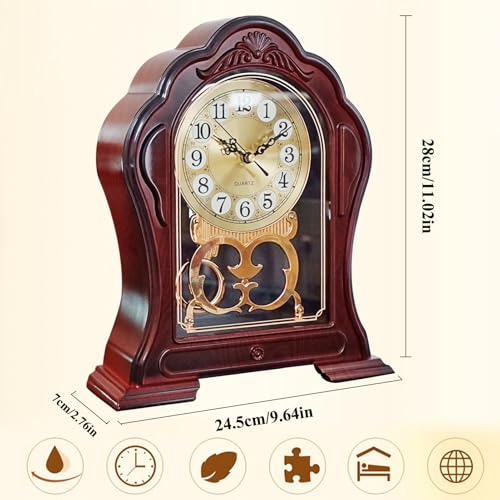 Antique Mantel Clock with Swinging Pendulum - Farmhouse Tabletop Decor