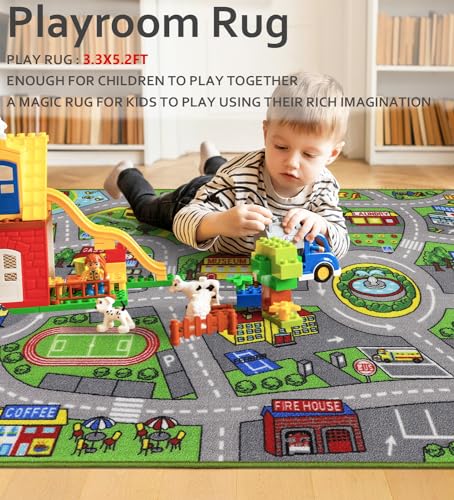 City Life Kids Playmat Rug - 3'3" x 5'2" Washable Traffic Road Area Rug