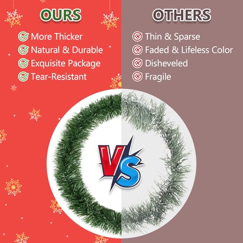 50ft Artificial Green Christmas Garland - Soft PVC Indoor & Outdoor Greenery