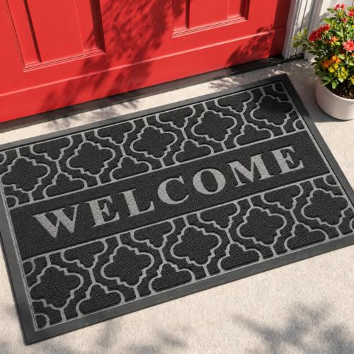 Welcome Door Mat, 29.5 x 17 Inch Non-Slip Rubber Backing for Entryway