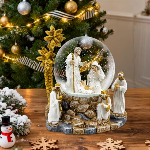 MERRI GLOW 4-Inch Nativity Scene Musical Snow Globe Jesus Christmas Decor