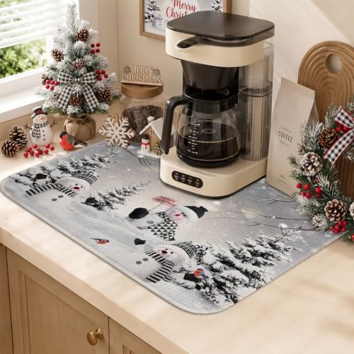 Sonalied Christmas Dish Drying Mat 18x24 Large – Winter Scene, 24" x 18"