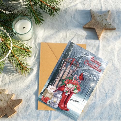 Cholemy Rustic Cardinal and Berries Christmas Cards with Envelopes, 36pc 4x6, Assorted Styles