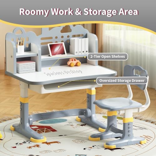 Height Adjustable Kids Study Desk and Ergonomic Chair Set with Storage