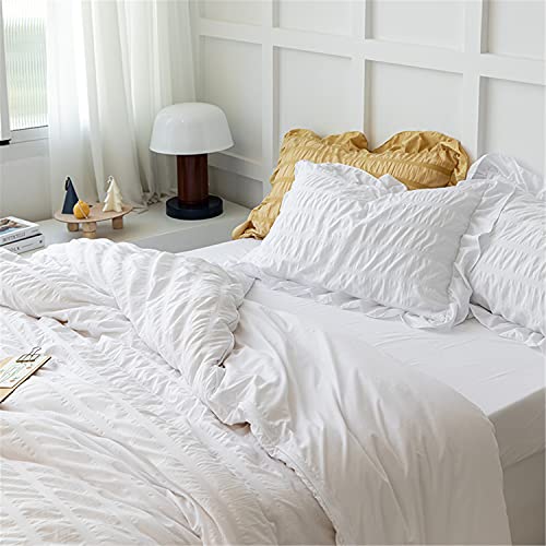 Queen Seersucker Duvet Cover Set - 3 Piece Ruffled Bedding