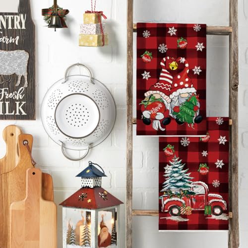 Artoid Mode Red Gnome Truck Christmas Kitchen Towels Set of 2 18x26 inch