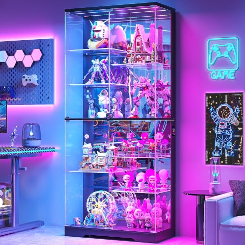 10-Tier Glass Display Cabinet with RGB Lighting, Motion Sensor & Lock