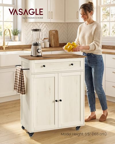 Mobile Kitchen Island Cart with Storage Cabinet and Drawer, Rolling Wood Stand