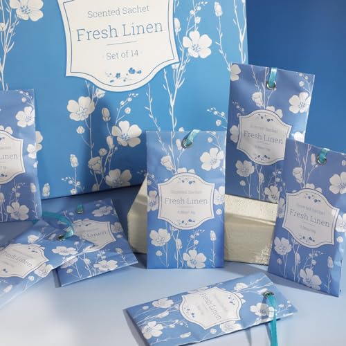 Fresh Linen Scented Sachets for Closets and Drawers, 14 Pack