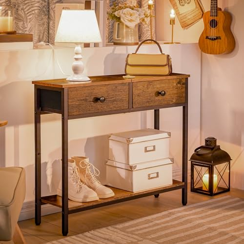 29.5-Inch Narrow Console Table with 2 Fabric Drawers and Storage Shelves