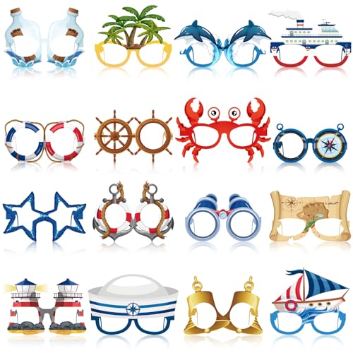 32-Piece Nautical Party Photo Booth Props Paper Eyeglasses Set