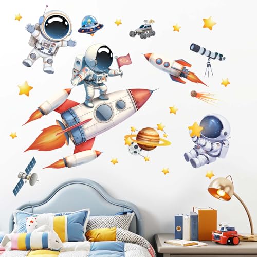 Astronaut Wall Decals - Outer Space Rocket Planets Kids Room Wall Stickers