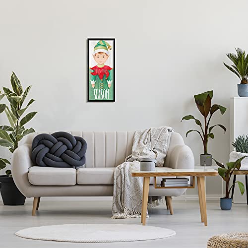 Stupell Industries 'Tis the Season Green Christmas Elf Bell Hat Framed Wall Art Midnight Black, 10x24 Inches