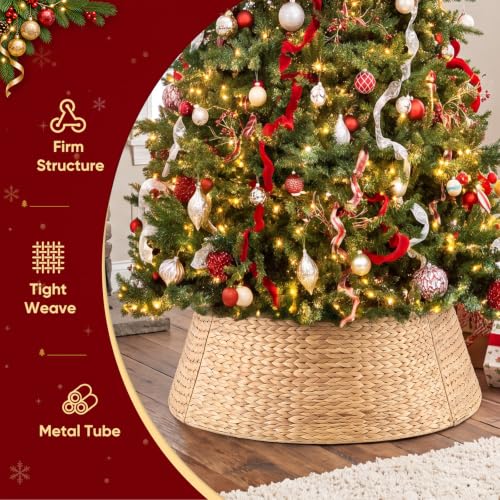 DUMOS 42 Inch Woven Christmas Tree Collar, Water Hyacinth, Natural