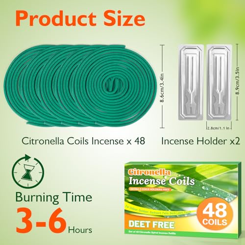 Citronella Incense Coils, 48-Pack with Holder for Outdoor & Indoor Use