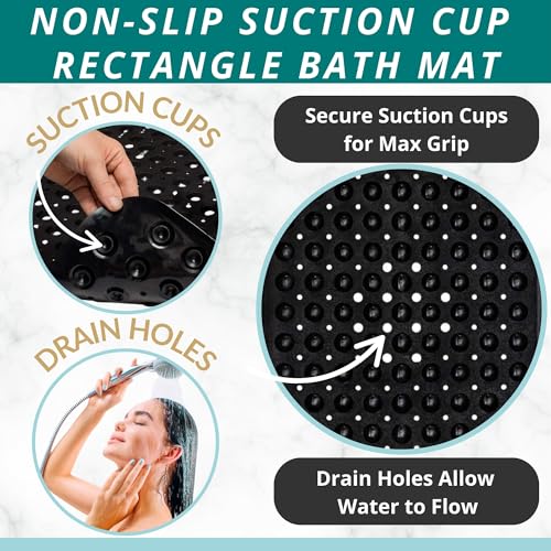 Extra Long Non-Slip Bath Mat - 40x16 Inch Durable PVC Shower Mat, Black