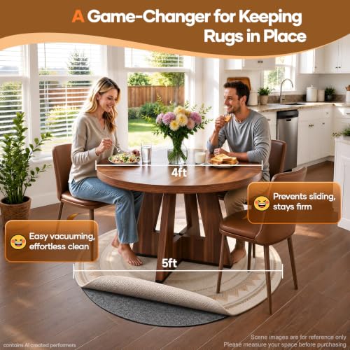 Non-Slip Cushioned Rug Pad, 5 Ft Round, Felt and Silicone Carpet Gripper