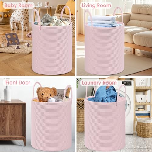 Large Cotton Rope Laundry Hamper - 60L Collapsible Blanket & Toy Basket