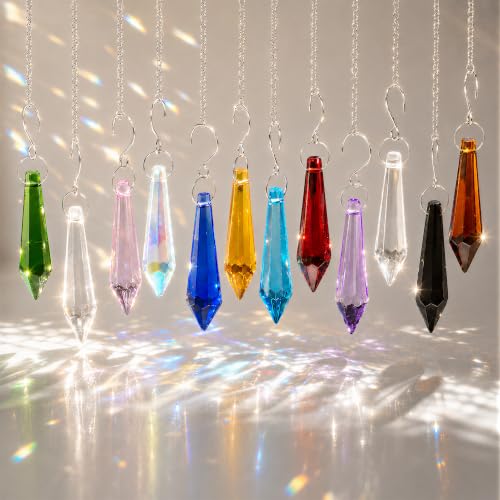 LOULIQIGIFT 12Pcs Multicolor Crystal Icicle Prisms Decorations - 55mm Gift Set