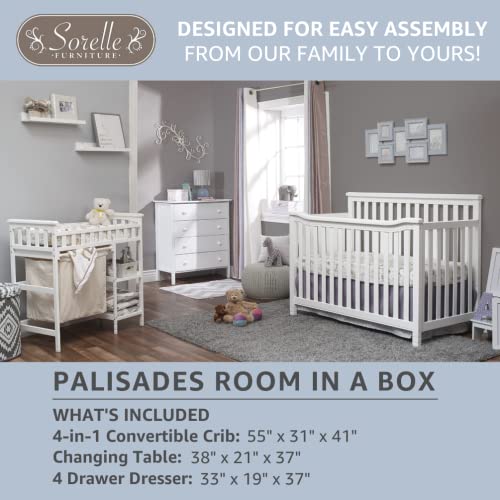 Sorelle Palisades 3-Piece Nursery Set with Convertible Crib & Dresser - Grey