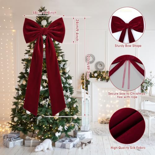 Suncalla Velvet Wine Red Christmas Tree Topper Bows 49x19 Inches, 2-Pack
