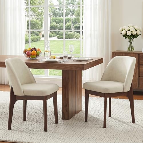 Modern Faux Leather Dining Chairs, Set of 2, Beige Upholstered Side Chairs