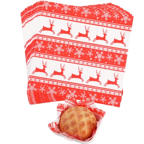 GeeRic Red Reindeer Wax Deli Paper Sheets 7x7in – 100 Pack, Christmas Theme