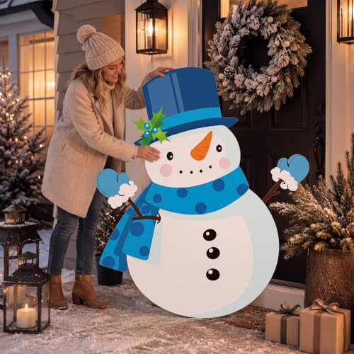 Yinkin 4 Ft Snowman Yard Sign - Winter Snowman Stand Up Decoration