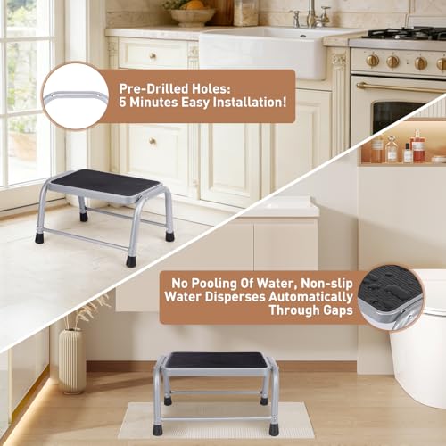 Heavy Duty Metal Step Stool - 600 Lbs Capacity Non-Slip Stool for Adults