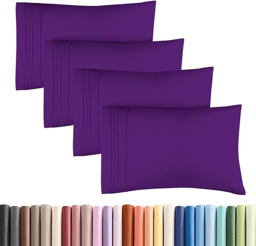 King Standard Pillow Cases by King - Soft Hotel Quality Pillowcase Covers | Comfy Bedding Set of 4 - Machine Washable - Purple