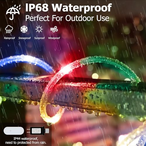 100ft Outdoor LED Rope Lights, IP68 Waterproof 25 Color Changing String Lights