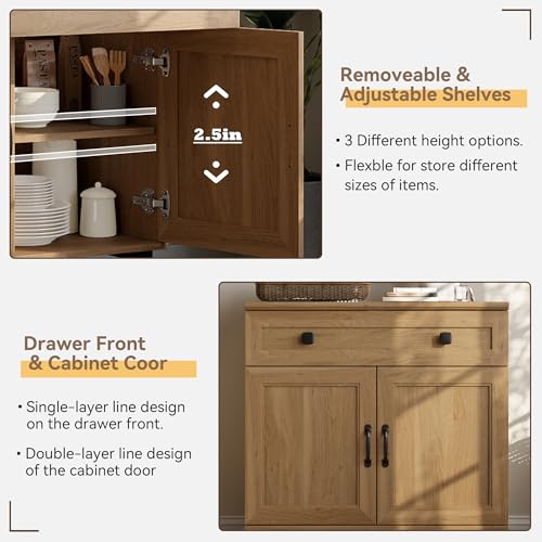 Farmhouse Buffet Sideboard Cabinet with Adjustable Shelves and Drawer