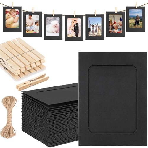 10-Pack Black Paper Hanging Photo Frames for 4x6 Photos with Clips and String