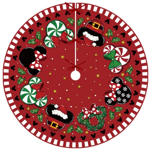48-Inch Christmas Tree Skirt - Cartoon Mouse Holiday Tree Base Cover