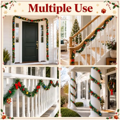 Wehhbtye Green Christmas Garland 300ft with Red & Gold Ornaments, Holiday Decor