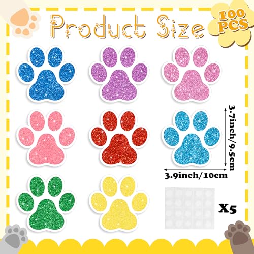 100Pcs Glitter Paw Print Paper Cutouts for Pet Themed Party Decorations