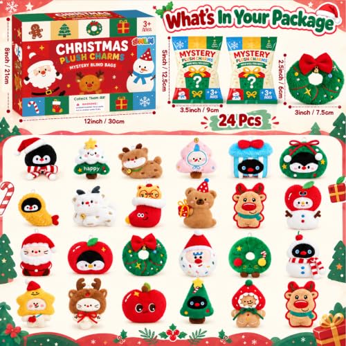 Christmas Plush Keychains 24-Pack - Holiday Party Favors & Gifts
