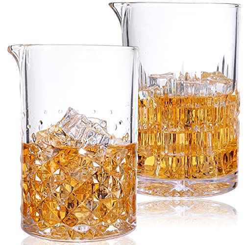 SogYupk 2-Pack Cocktail Mixing Glasses 24oz - Engraved Lead-Free Crystal with Weighted Base & Diamond Grip - Professional Barware Set (Different Sizes)