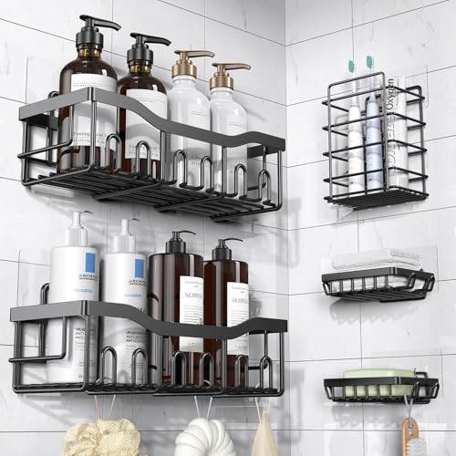 Eudele Adhesive Shower Caddy 5 Pack Rustproof Stainless Steel Bath Organizers