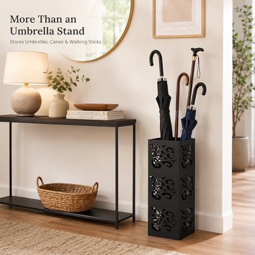 Metal Umbrella Holder Stand for Entryway, Square Hollow Design Rack