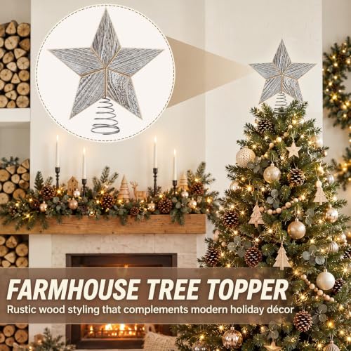Farmhouse Christmas Star Tree Topper Wooden Decor 10 Inches - Gejoy