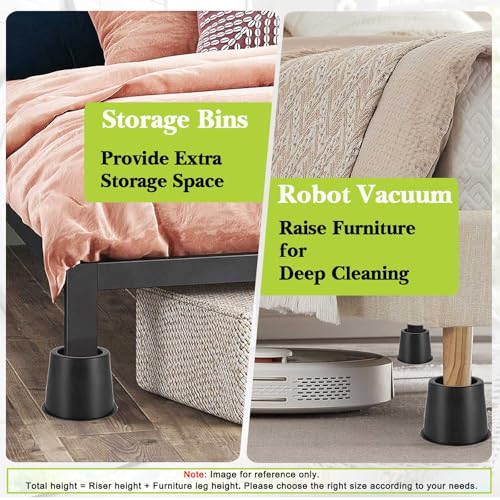 Heavy-Duty Bed & Furniture Risers 4 Inch (3.4" Lift) - 4 Pack, Black