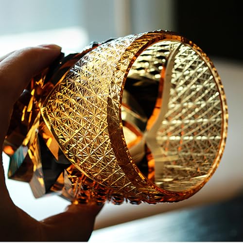 JINZHI Edo Kiriko Hand-Carved Gold Sake Glass Cup - Japanese Artisan Crystal Barware